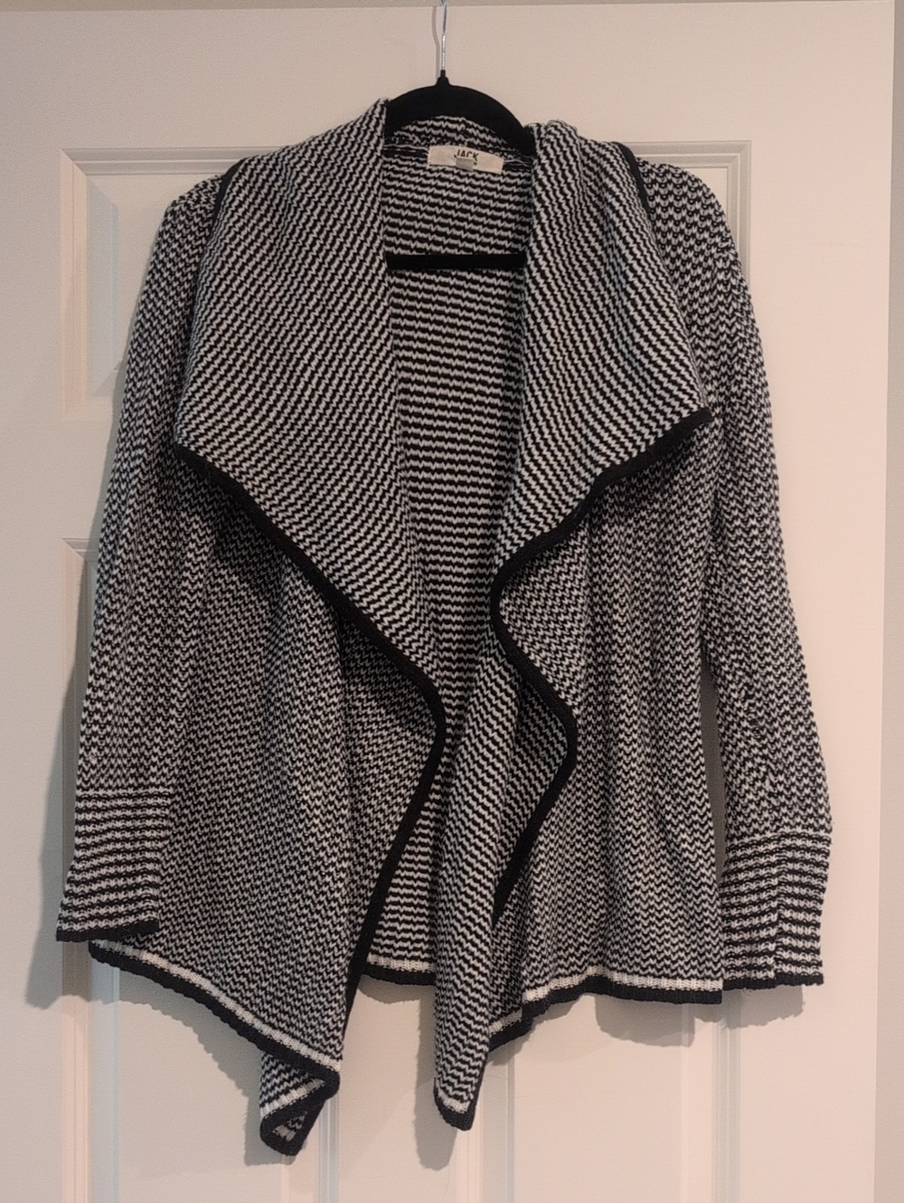 BB Dakota Black and White Draped Open-Front Cardigan